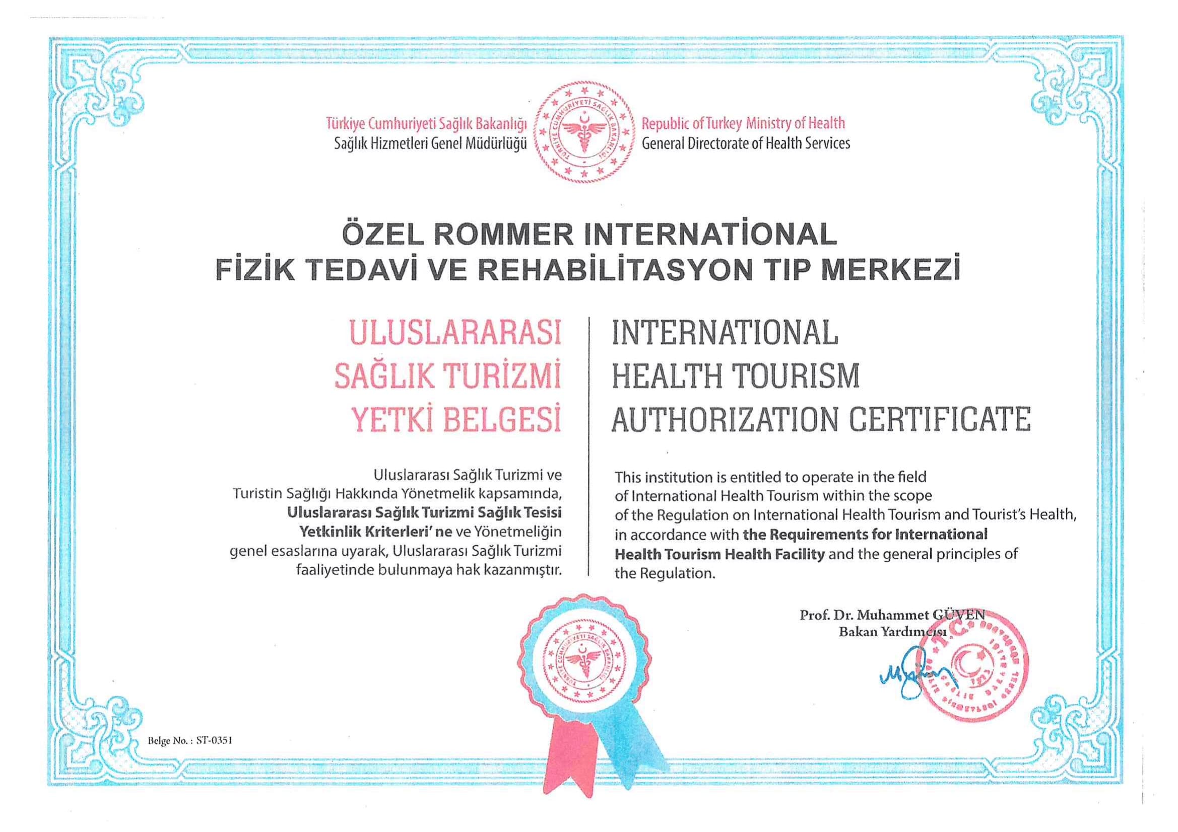 Sağlık Turizmi Yetki Belgesi