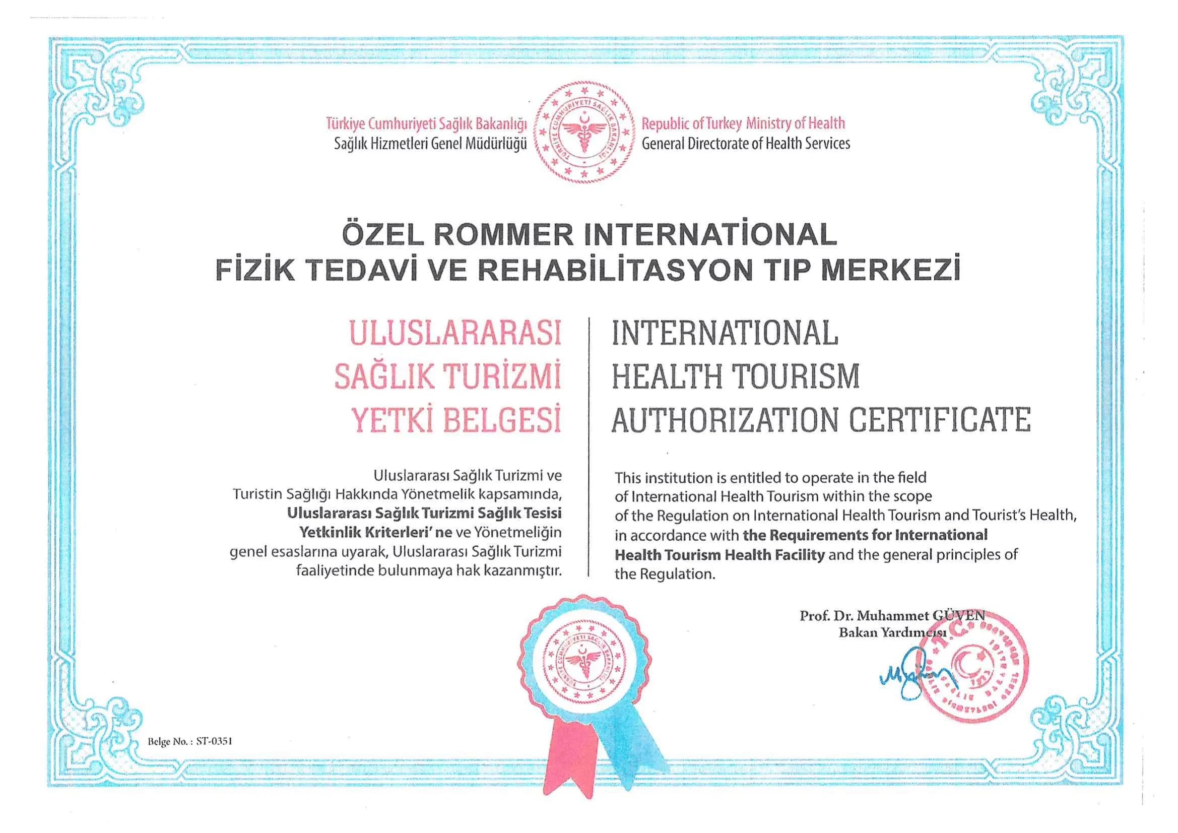 Sağlık Turizmi Yetki Belgesi